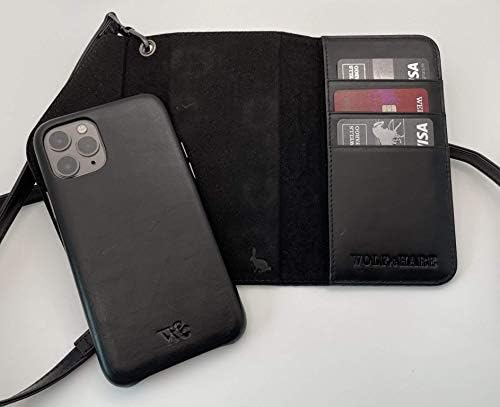 Vuk & Zec, Crni Kožni Telefon Novčanik Torbicu za iPhone 11 Pro - Luksuzni Crossbody Telefon Novčanik -