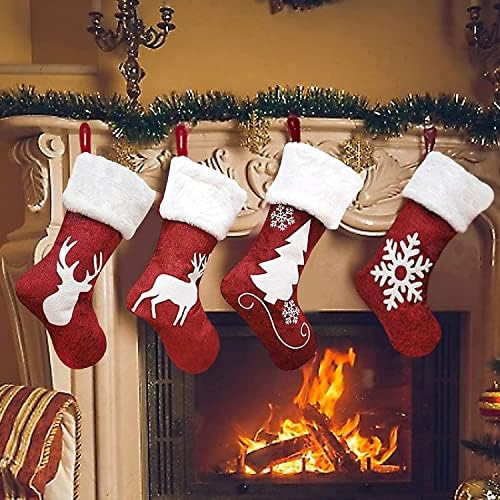 MEGNISA Crveni Božić Čarape Set 4 Pack 18 inča Velike Izađu Čarape Crveni Bozic Čarape sa Krznene Lisice