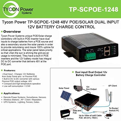 Tycon Sistema TP-SCPOE-1248 Poe & Solarne 8 Dvojno Ulaz Baterija Naplaćivati Kontrolor - 12V I 48V Iz POE