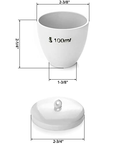QWORK Porcelan Crucible sa Poklopac, 100ml Kapacitet, 2 Spakovati, za Školu, Laboratorija